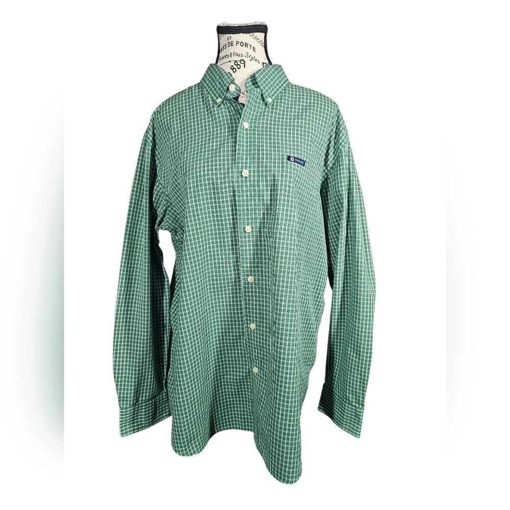 Chaps Mens Easy Care Button Down Plaid Green Long Sleeve size Large - Picture 5 of 5